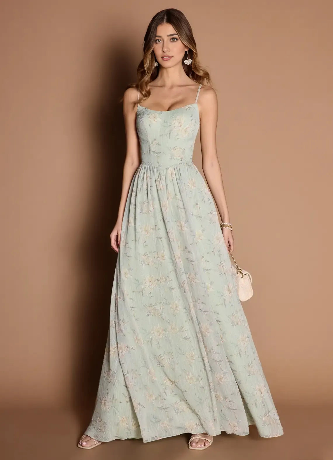 Robe Weitese à bretelles spaghetti, robe longue élégante, robe de bal sans manches, dos nu, imprimé floral, robe de soirée trapèze